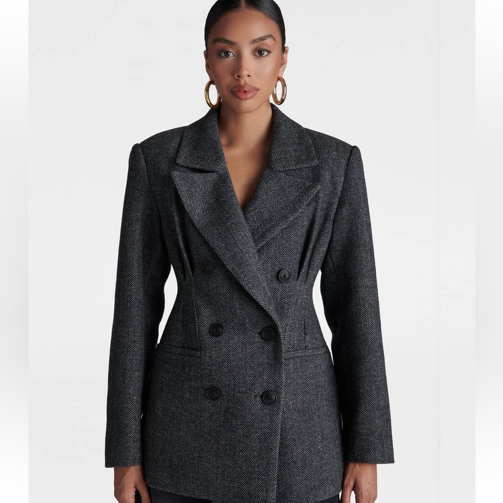 KBB by Kahlana Women’s Corset Blazer-Herringbone Gray with padded shoulder’s